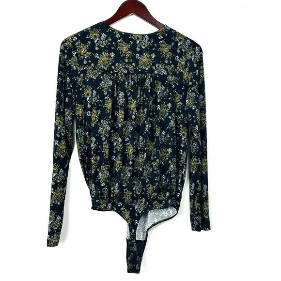 New Free People Intimately Turnt Faux Wrap Long Sleeve Bodysuit Night Combo Sz L - Picture 4 of 13